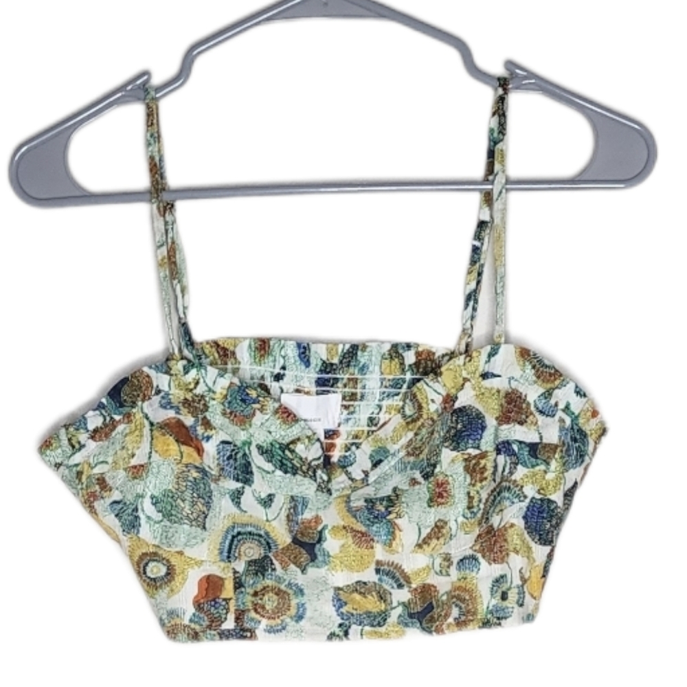 By Anthropologie Twist Crop Top Size XS Smocked Back Floral Print
